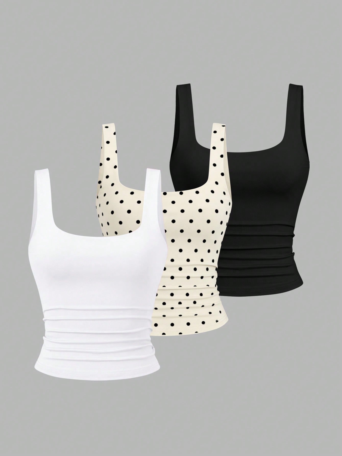 Sweetra Women's Casual Solid Color & Polka Dot Print Tank Top