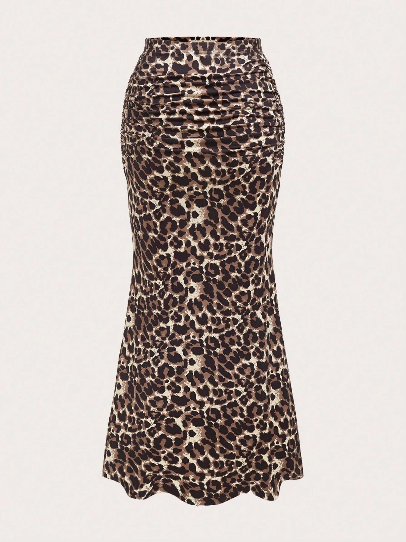 Sweetra Women's Leopard Print Ruched Mermaid Hem Holiday Skirt