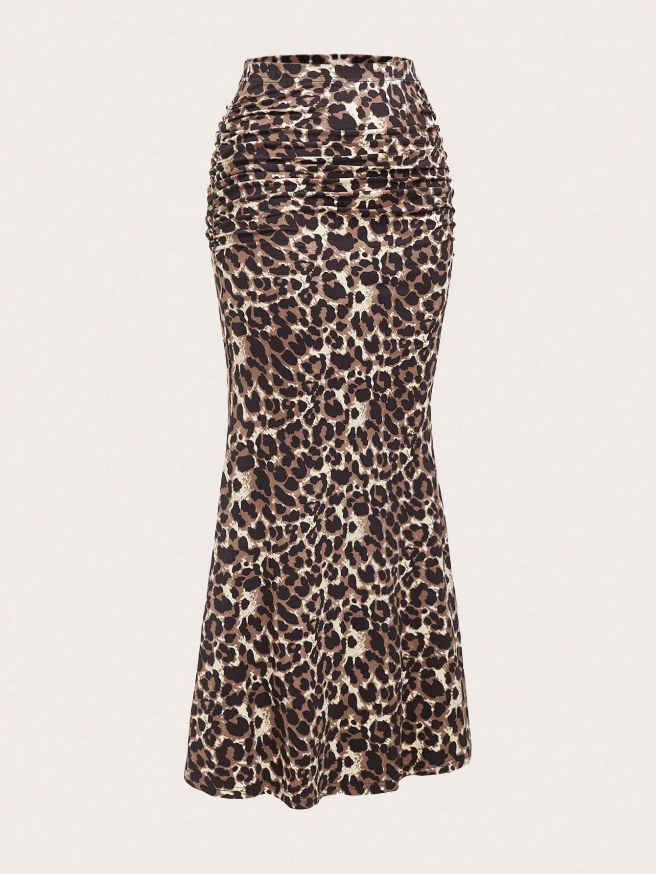 Sweetra Women's Leopard Print Ruched Mermaid Hem Holiday Skirt