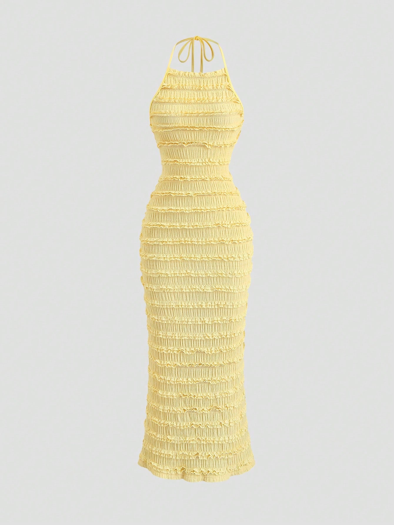 Sweetra Women's Light Yellow Pleated Lace Maxi Dress, Romantic Sexy Resort Style, Spring/Summer