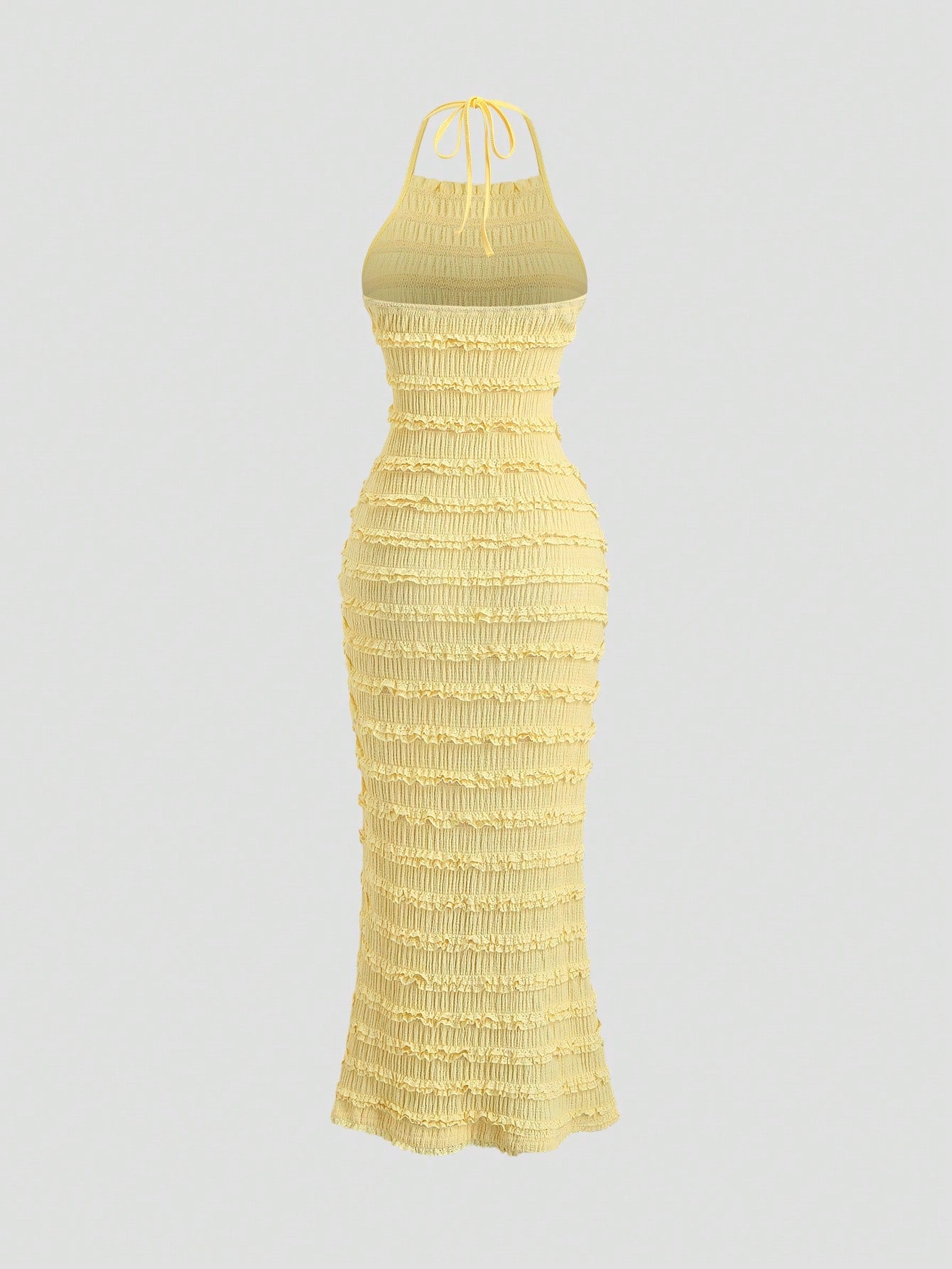 Sweetra Women's Light Yellow Pleated Lace Maxi Dress, Romantic Sexy Resort Style, Spring/Summer