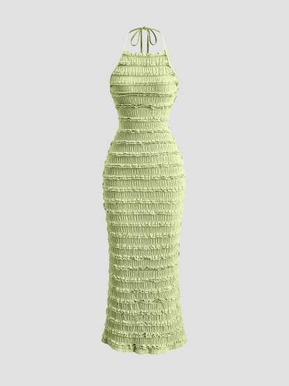 Sweetra Women's Light Yellow Pleated Lace Maxi Dress, Romantic Sexy Resort Style, Spring/Summer