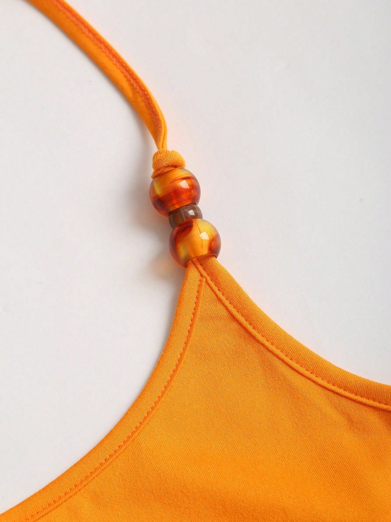 Sweetra Women's Summer Orange Halter Top With Pearl Decoration & Bodycon Skirt 2 Pieces Set
