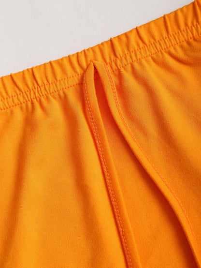 Sweetra Women's Summer Orange Halter Top With Pearl Decoration & Bodycon Skirt 2 Pieces Set