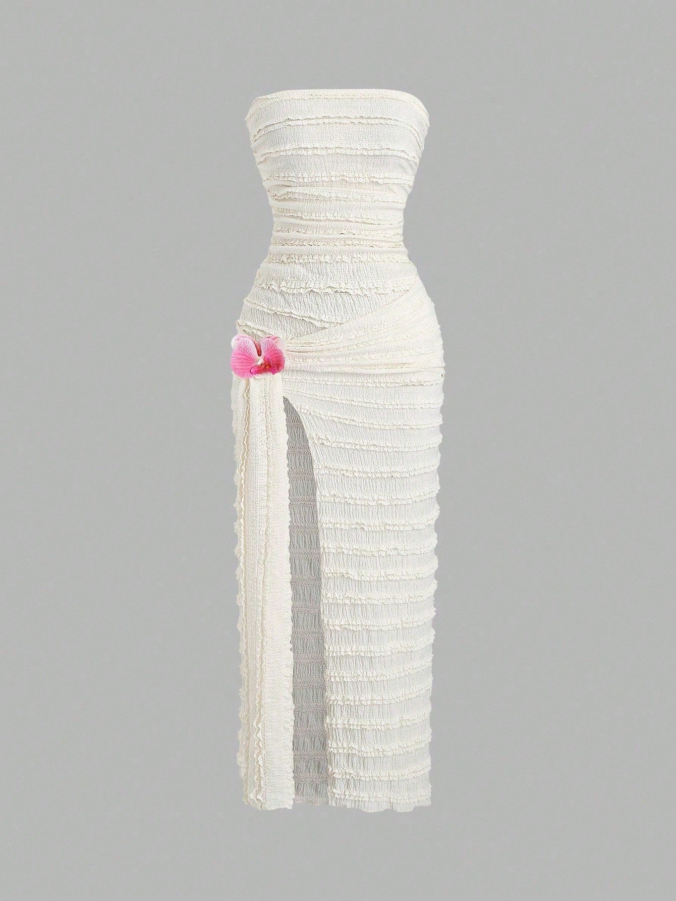 Sweetra Wrap Chest Slit Tie-Up Floral Dress, Waist Cinched Bodycon Slit Dress