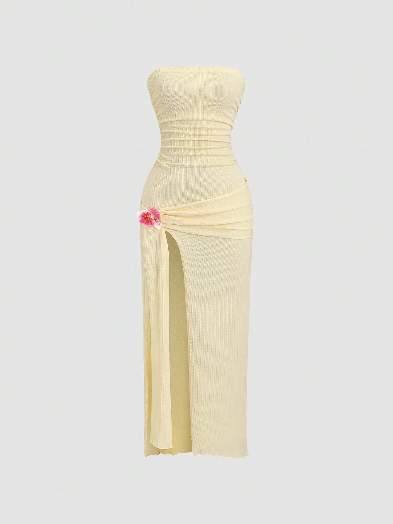 Sweetra Wrap Chest Slit Tie-Up Floral Dress, Waist Cinched Bodycon Slit Dress