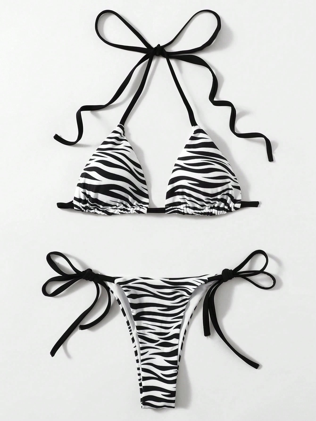 Swim 2pcs/Set 2025 Women Zebra Print Halter Tie Sexy Bikini Set, Random Print Summer