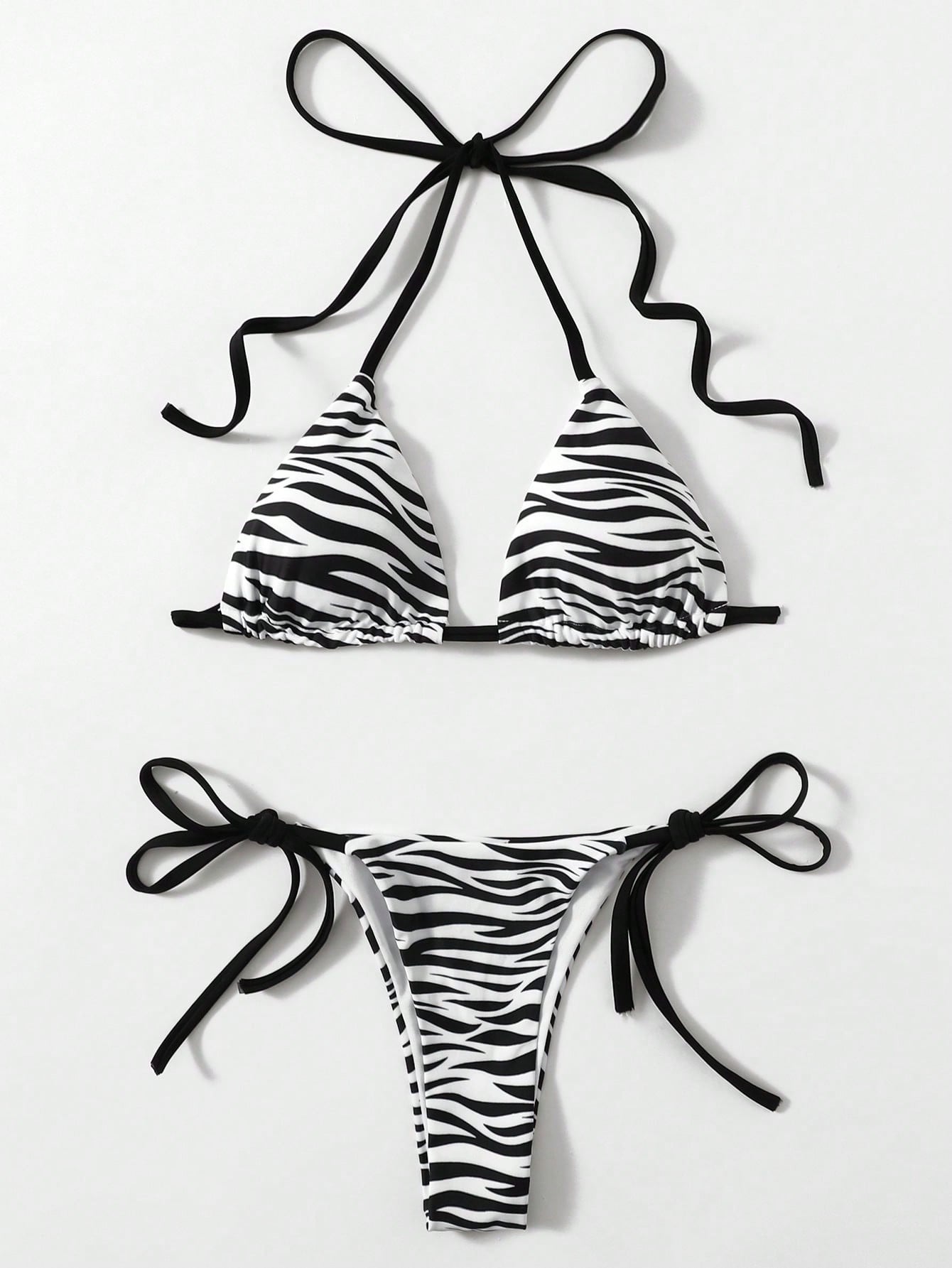 Swim 2pcs/Set 2025 Women Zebra Print Halter Tie Sexy Bikini Set, Random Print Summer