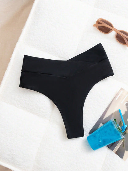 Swim Basics 1pc Women's Solid Color Sexy Crisscross Waist Bikini Bottom Swimwear For Summer Beach Vacation