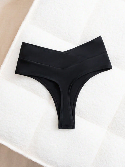 Swim Basics 1pc Women's Solid Color Sexy Crisscross Waist Bikini Bottom Swimwear For Summer Beach Vacation