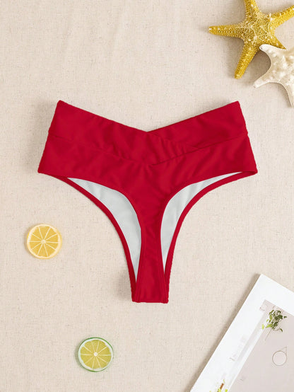 Swim Basics 1pc Women's Solid Color Sexy Crisscross Waist Bikini Bottom Swimwear For Summer Beach Vacation