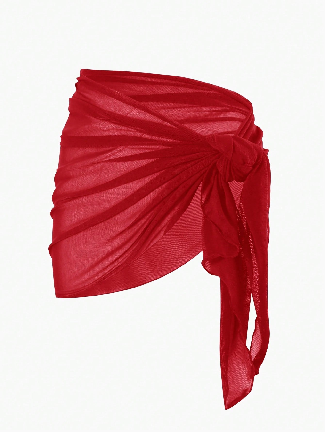 Swim Basics 2026SS New Women's Red Summer Casual Beach Holiday Vacation Sarong,Elegant Solid Color Side Knot Cover-Up & Mini Tie Skirt Set,Vintage Boho Swimsuit