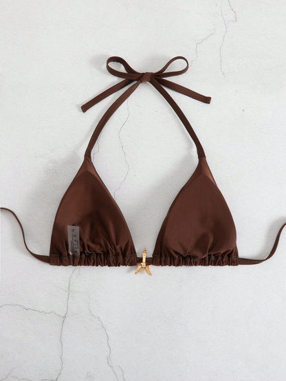 Swim Basics Plus Size Women's Solid Color Halter Bikini Top, Summer