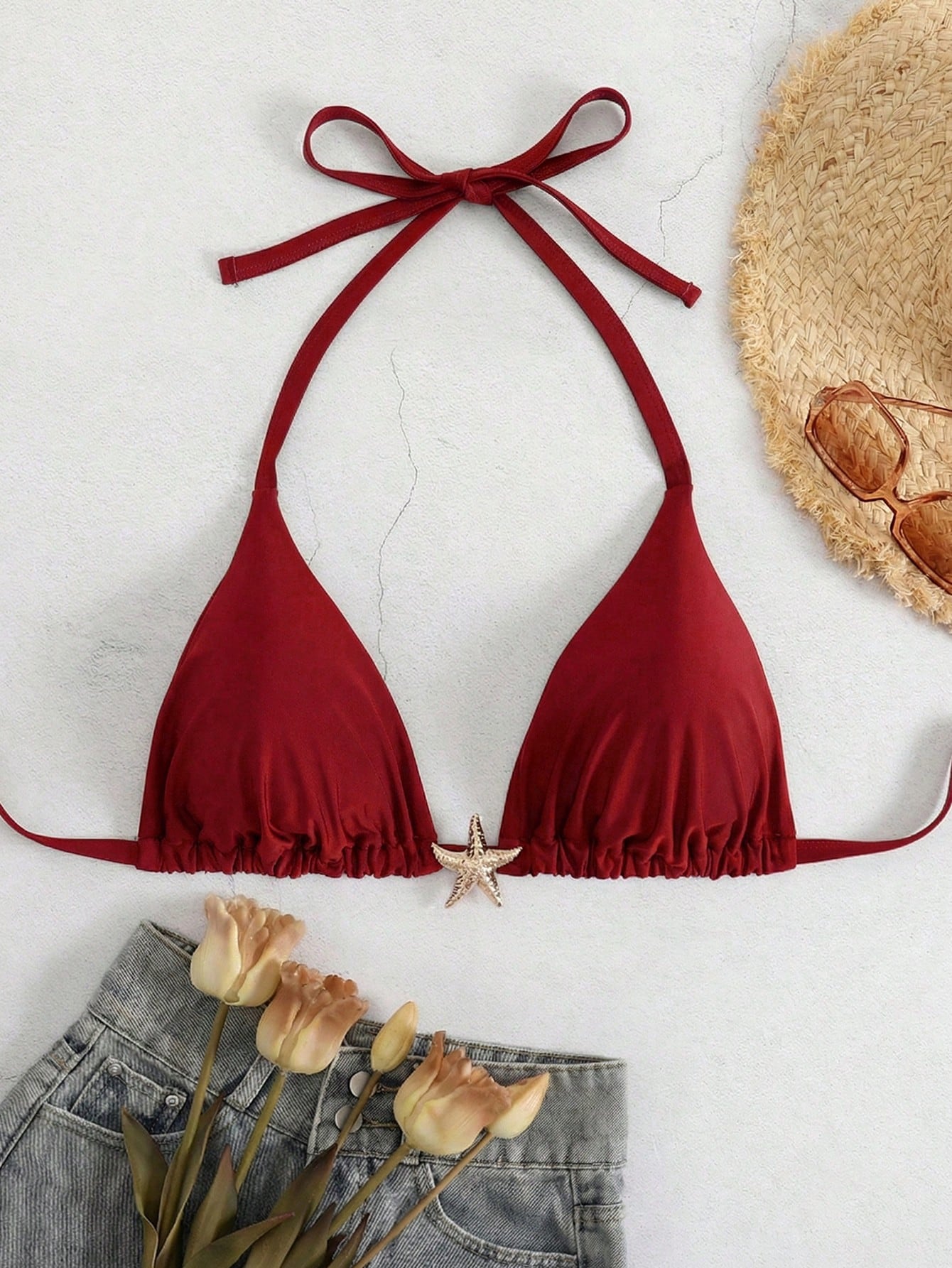Swim Basics Plus Size Women's Solid Color Halter Bikini Top, Summer