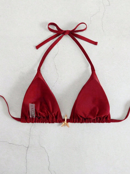 Swim Basics Plus Size Women's Solid Color Halter Bikini Top, Summer