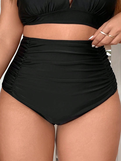 Swim Basics Summer Beach Plus Ruched High Waisted Bikini Bottom
