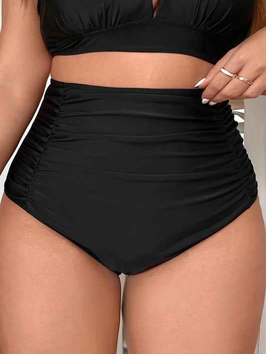Swim Basics Summer Beach Plus Ruched High Waisted Bikini Bottom