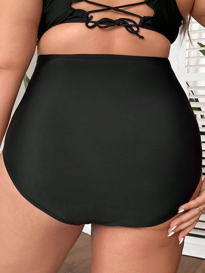 Swim Basics Summer Beach Plus Ruched High Waisted Bikini Bottom