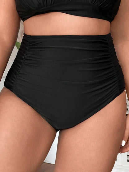 Swim Basics Summer Beach Plus Ruched High Waisted Bikini Bottom