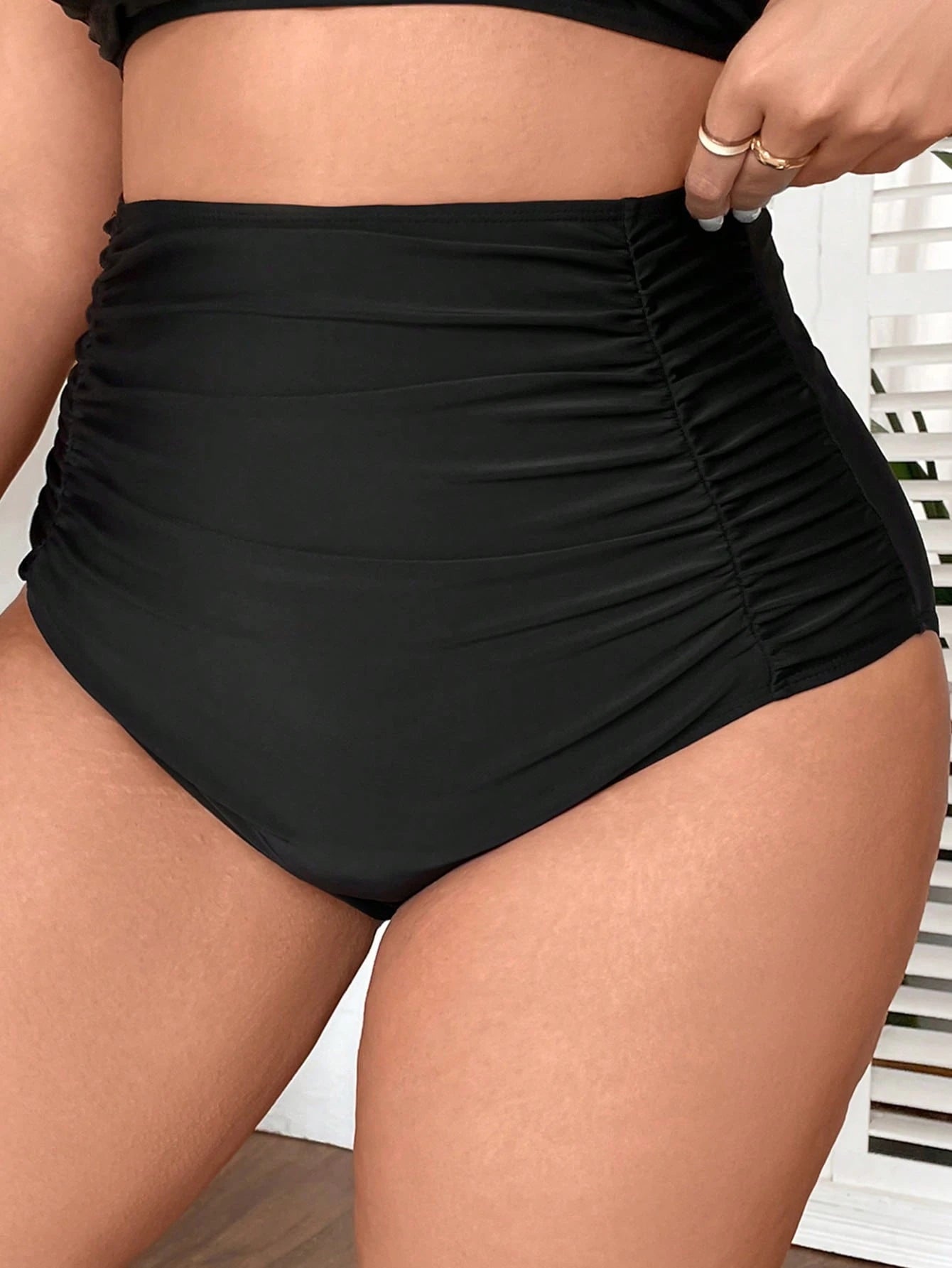 Swim Basics Summer Beach Plus Ruched High Waisted Bikini Bottom