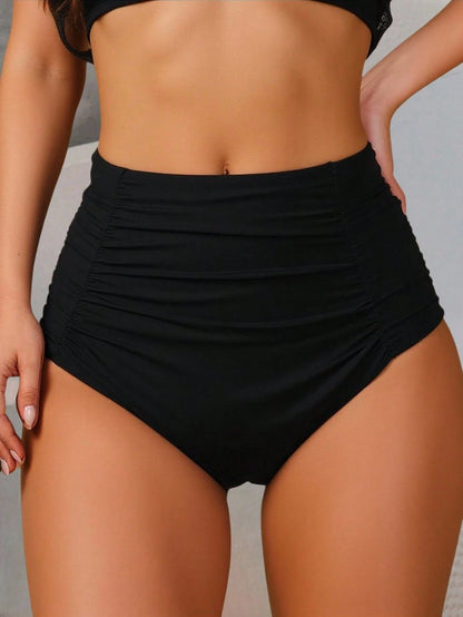 Swim Basics Summer Beach Plus Ruched High Waisted Bikini Bottom