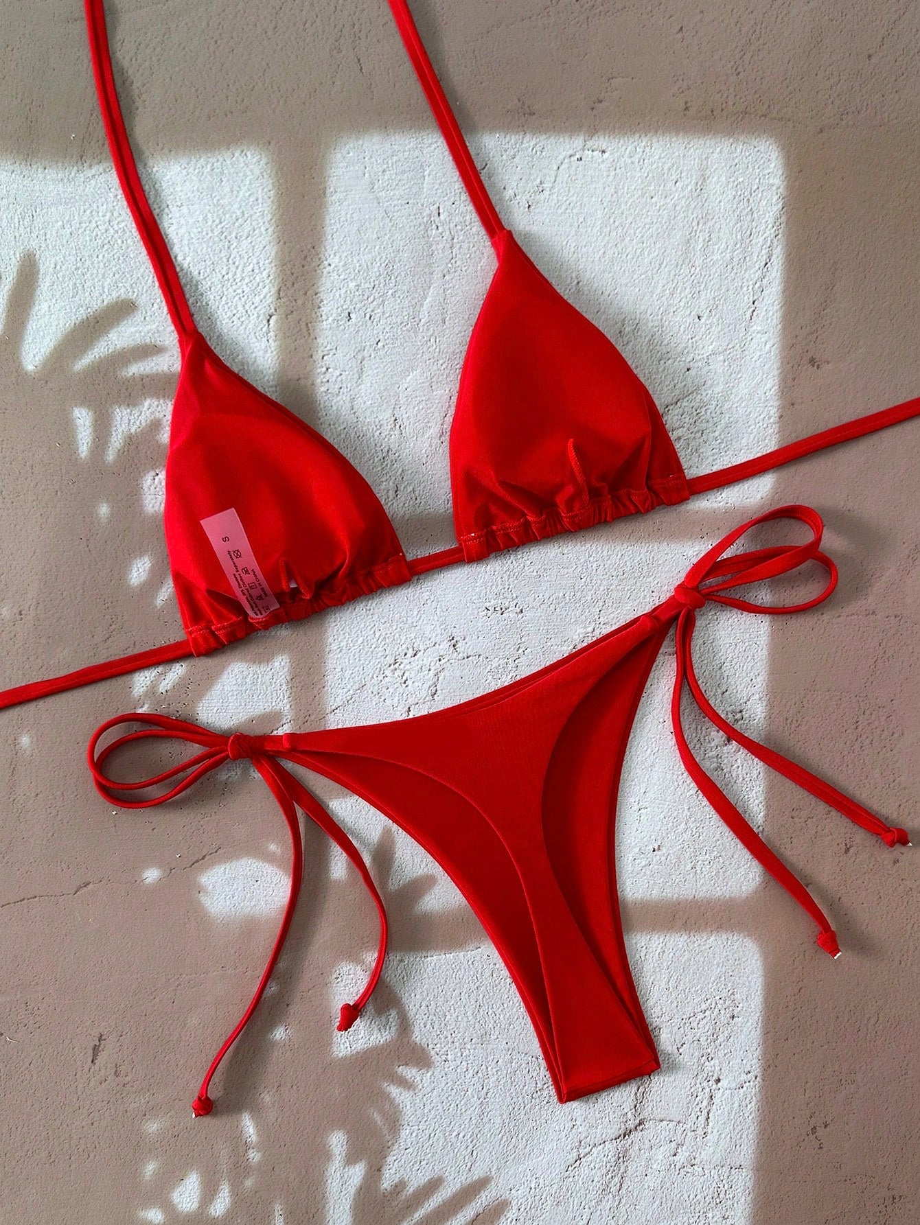 Swim Basics Women's Solid Color Halter Tie Backless Sexy Thong Bikini Set For Summer Beach Vacation,Summer,Spring,Valentine's Day,Casual,Party,Beach