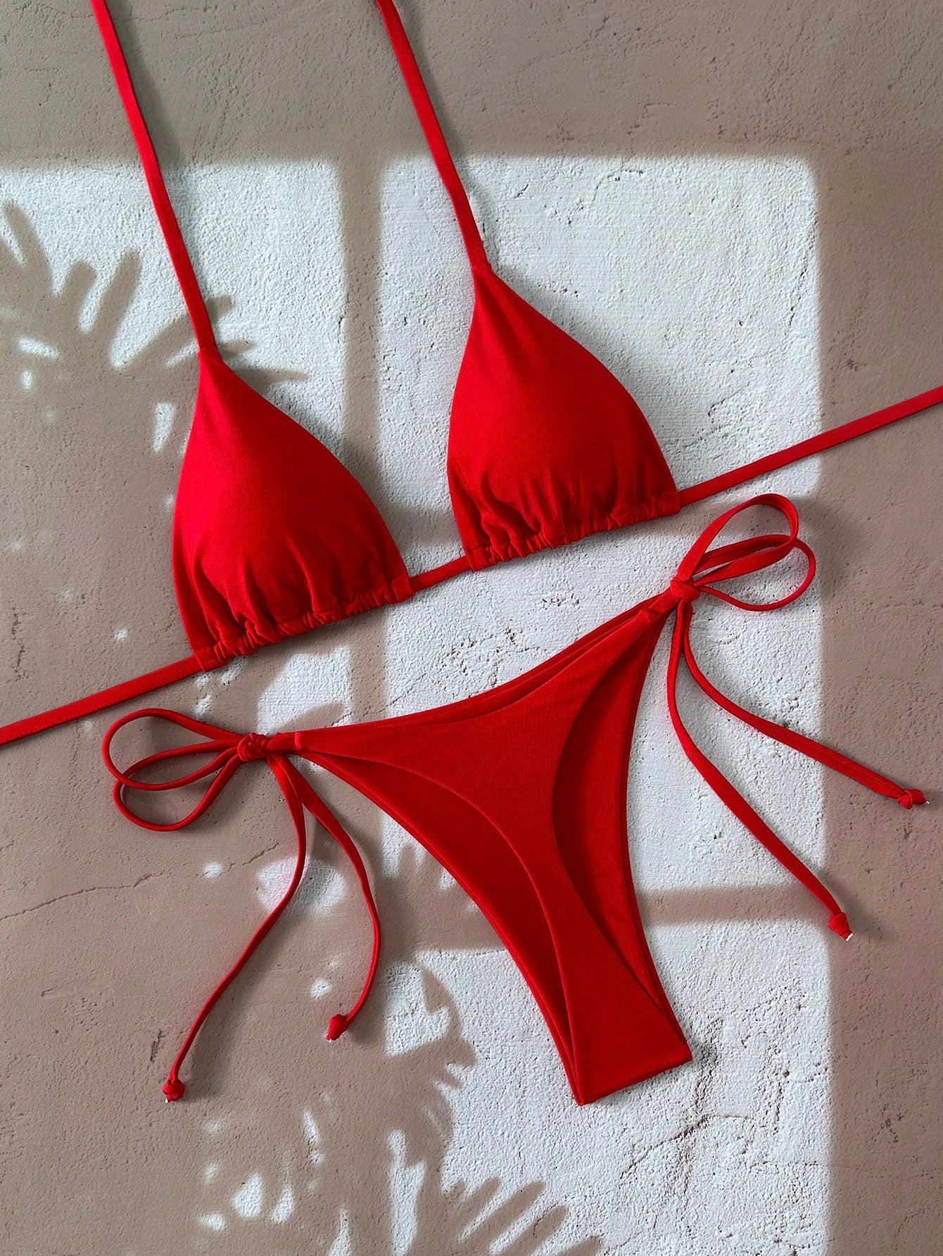 Swim Basics Women's Solid Color Halter Tie Backless Sexy Thong Bikini Set For Summer Beach Vacation,Summer,Spring,Valentine's Day,Casual,Party,Beach