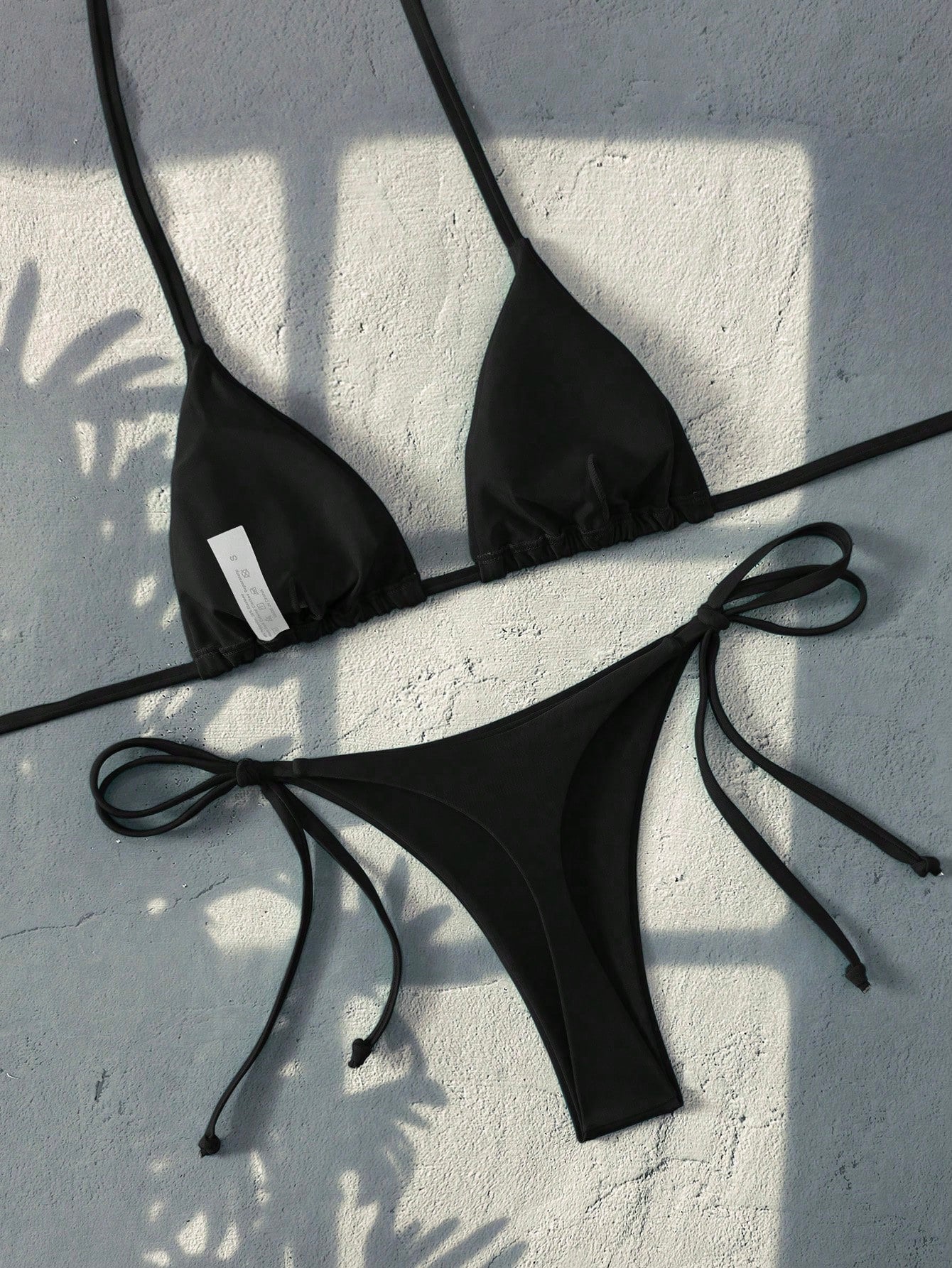 Swim Basics Women's Solid Color Halter Tie Backless Sexy Thong Bikini Set For Summer Beach Vacation,Summer,Spring,Valentine's Day,Casual,Party,Beach