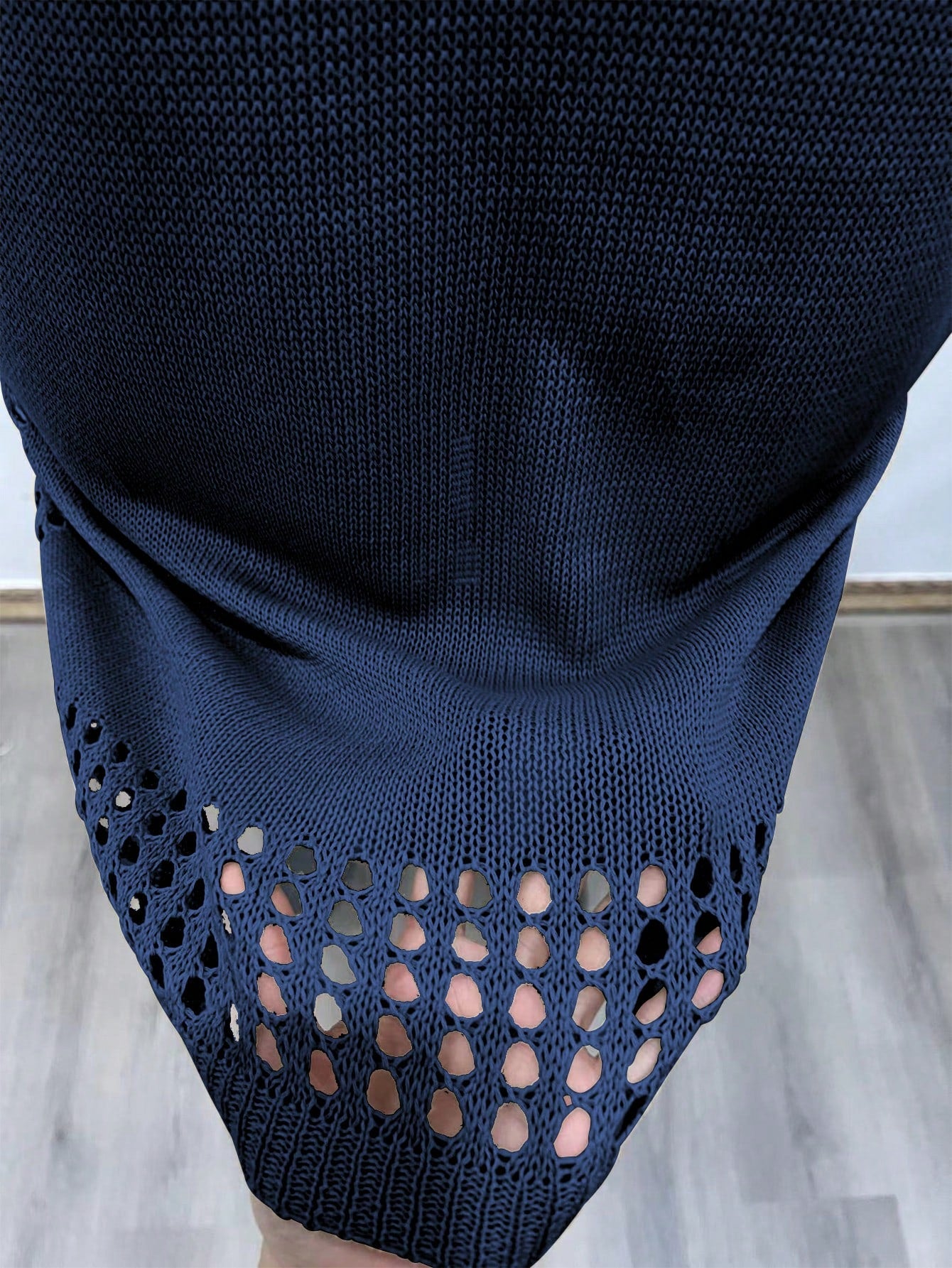 Swim Curve Plus Size Vacational Casual Solid Color Hollow-Out Knitted Coverup Dress For Summer