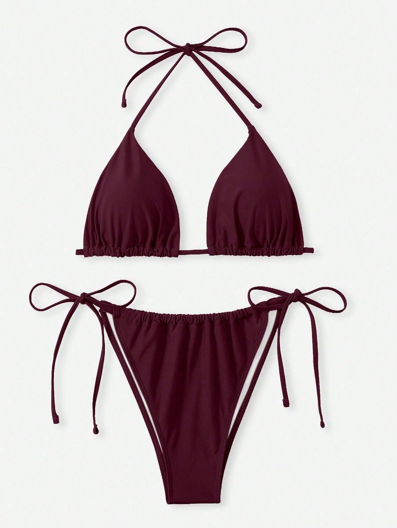 Swim Curve Plus Size Women's Sexy Backless Knot Halter Solid Color Bikini Set, Summer Beach Vacation
