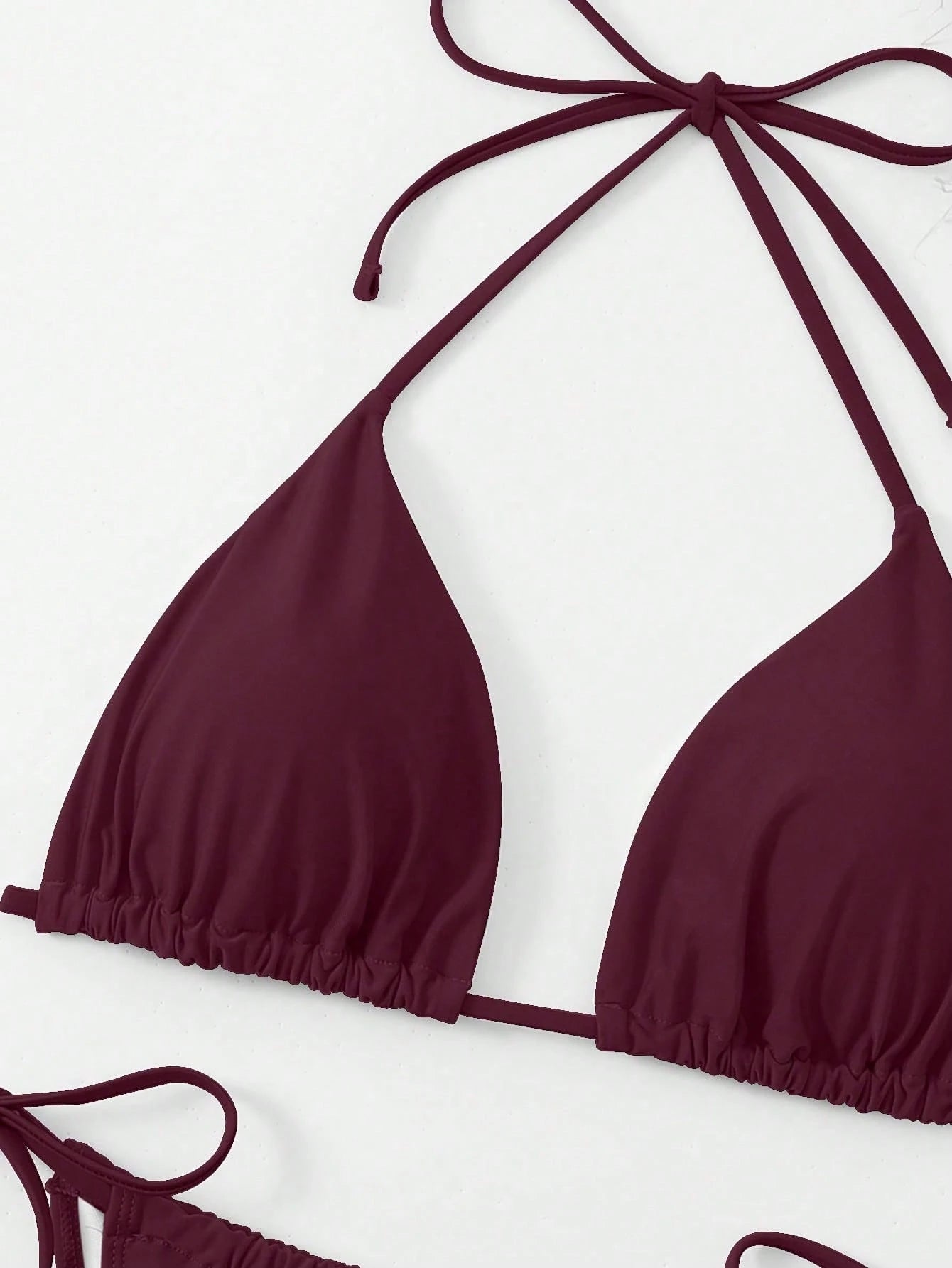 Swim Curve Plus Size Women's Sexy Backless Knot Halter Solid Color Bikini Set, Summer Beach Vacation