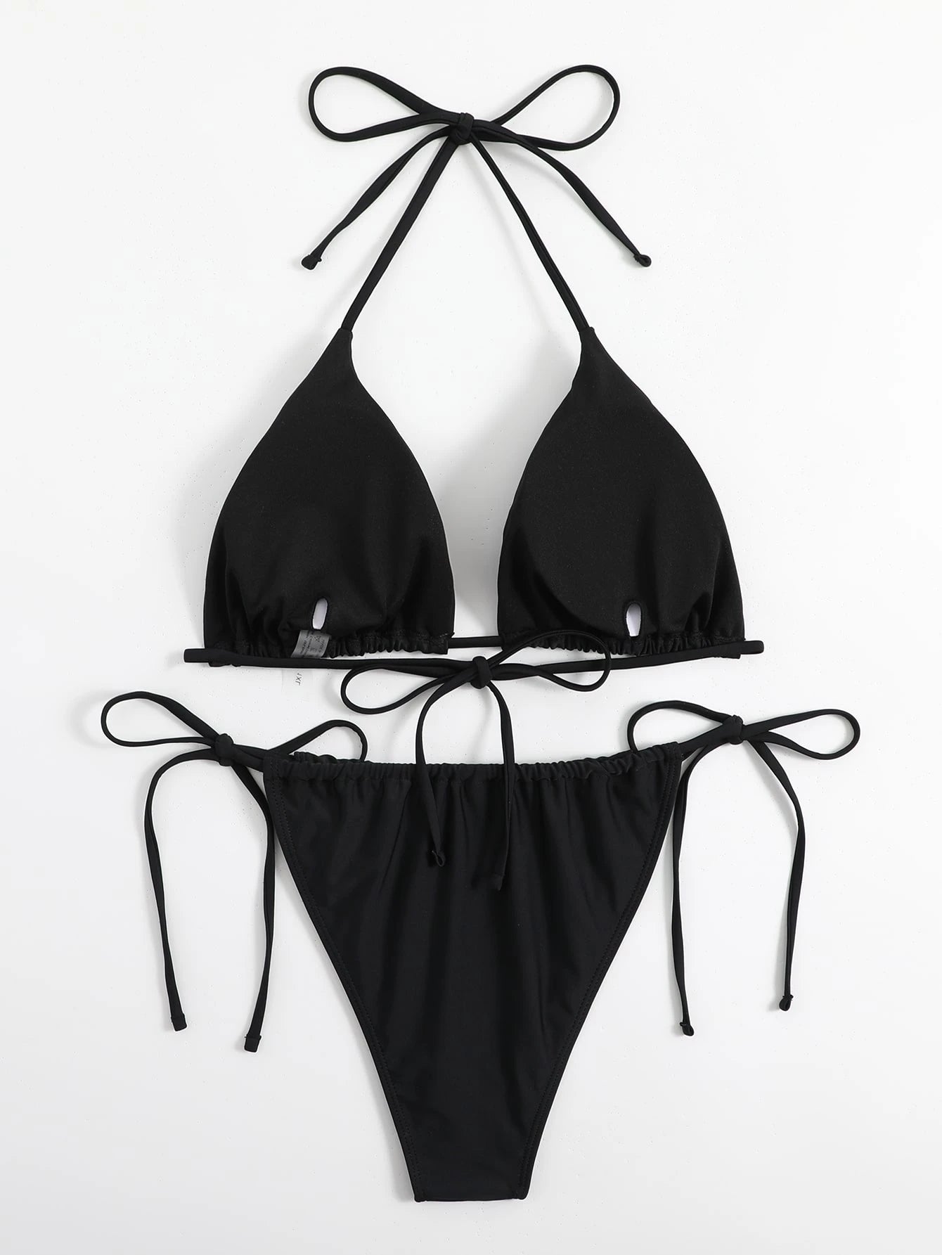 Swim Curve Plus Size Women's Sexy Backless Knot Halter Solid Color Bikini Set, Summer Beach Vacation