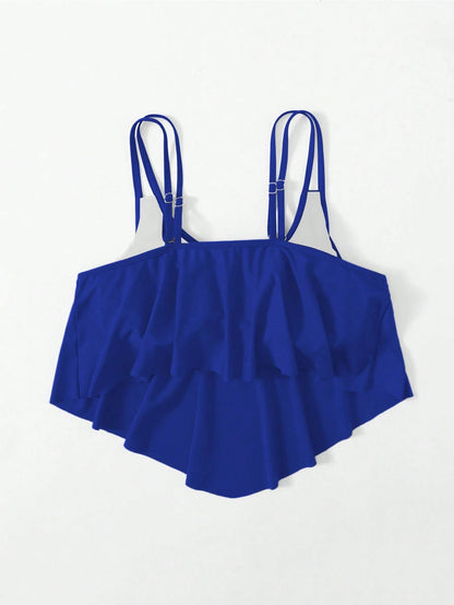 Swim Curve Plus Size Women Simple Solid Color Swimwear Top,Summer Beach