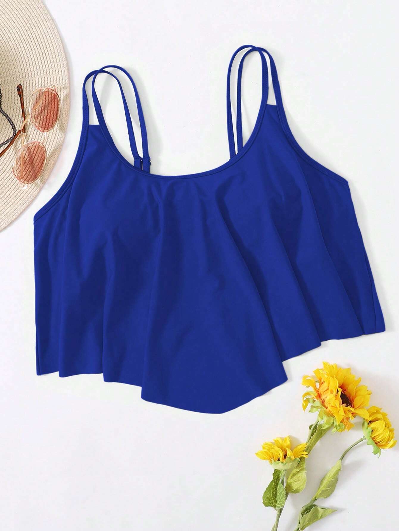 Swim Curve Plus Size Women Simple Solid Color Swimwear Top,Summer Beach