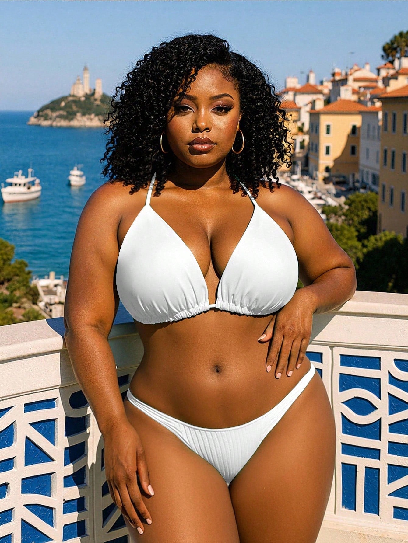 Swim Curve Summer Beach Plus Plain Halter Triangle Bikini Top