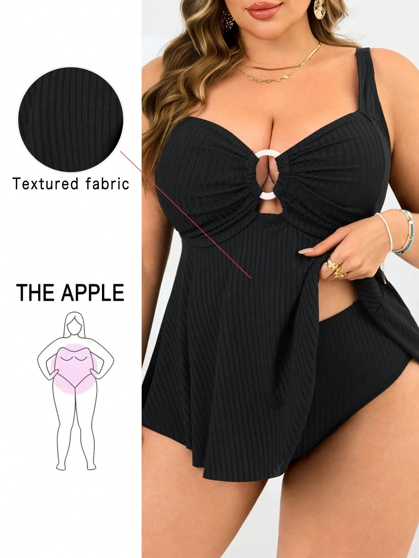Swim Lushoire 2pcs Plus Size Women Black Minimalist Bandeau & High Waist Triangle Bottom Bikini, Vacation Swimwear For Summer