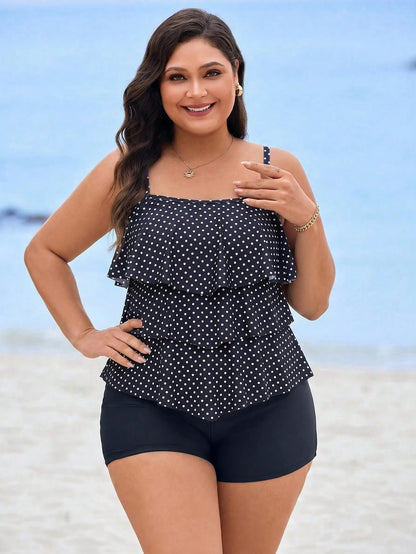 Swim Lushoire Plus Size Women 2pcs Set Striped Print Push-Up Adjustable Strap Casual Vacation Beach Tank Style Swimsuit