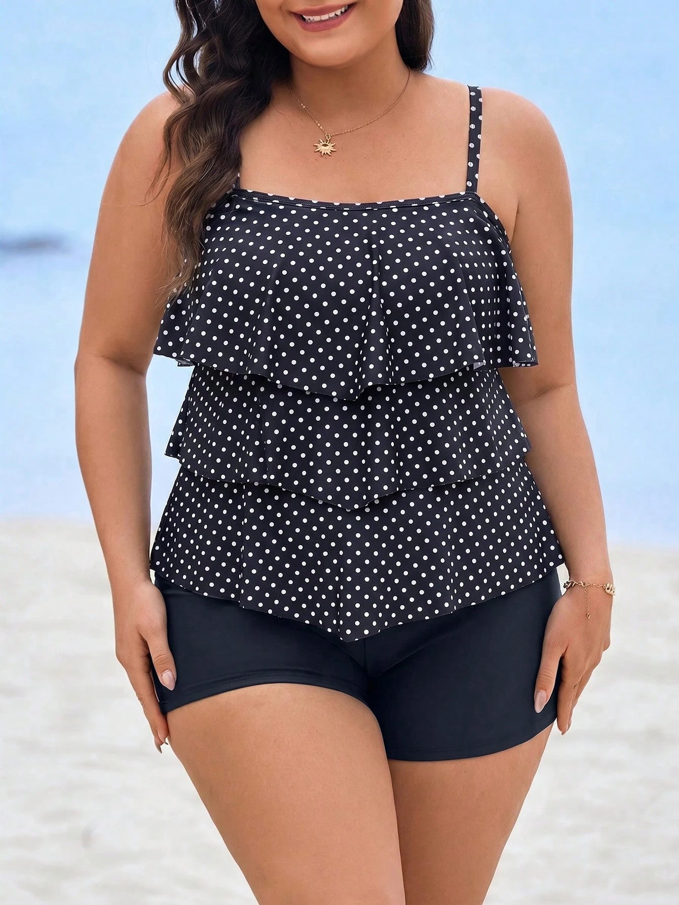 Swim Lushoire Plus Size Women 2pcs Set Striped Print Push-Up Adjustable Strap Casual Vacation Beach Tank Style Swimsuit