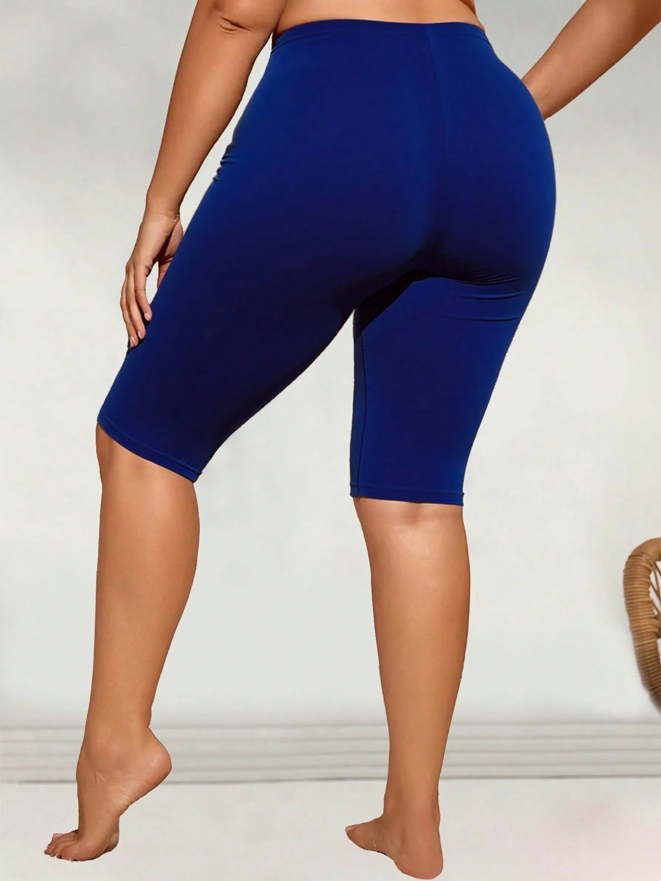 Swim Lushoire Plus Size Women's Printed Splice Mid-Thigh Length Swim Shorts, Beach Party Holiday Swimwear For Summer Beach Vacation