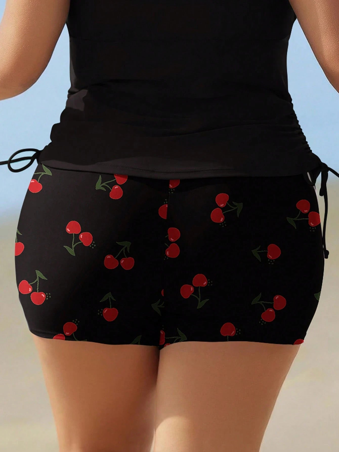 Swim Lushoire Plus Size Women's Random Print Mid-Waist Shorts Casual Beach Swimwear Bottoms