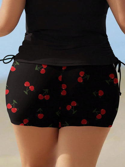 Swim Lushoire Plus Size Women's Random Print Mid-Waist Shorts Casual Beach Swimwear Bottoms