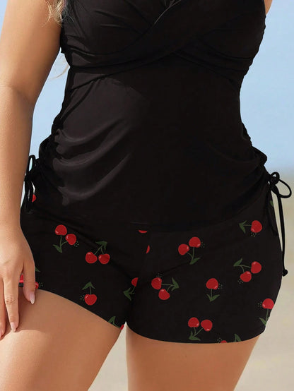 Swim Lushoire Plus Size Women's Random Print Mid-Waist Shorts Casual Beach Swimwear Bottoms