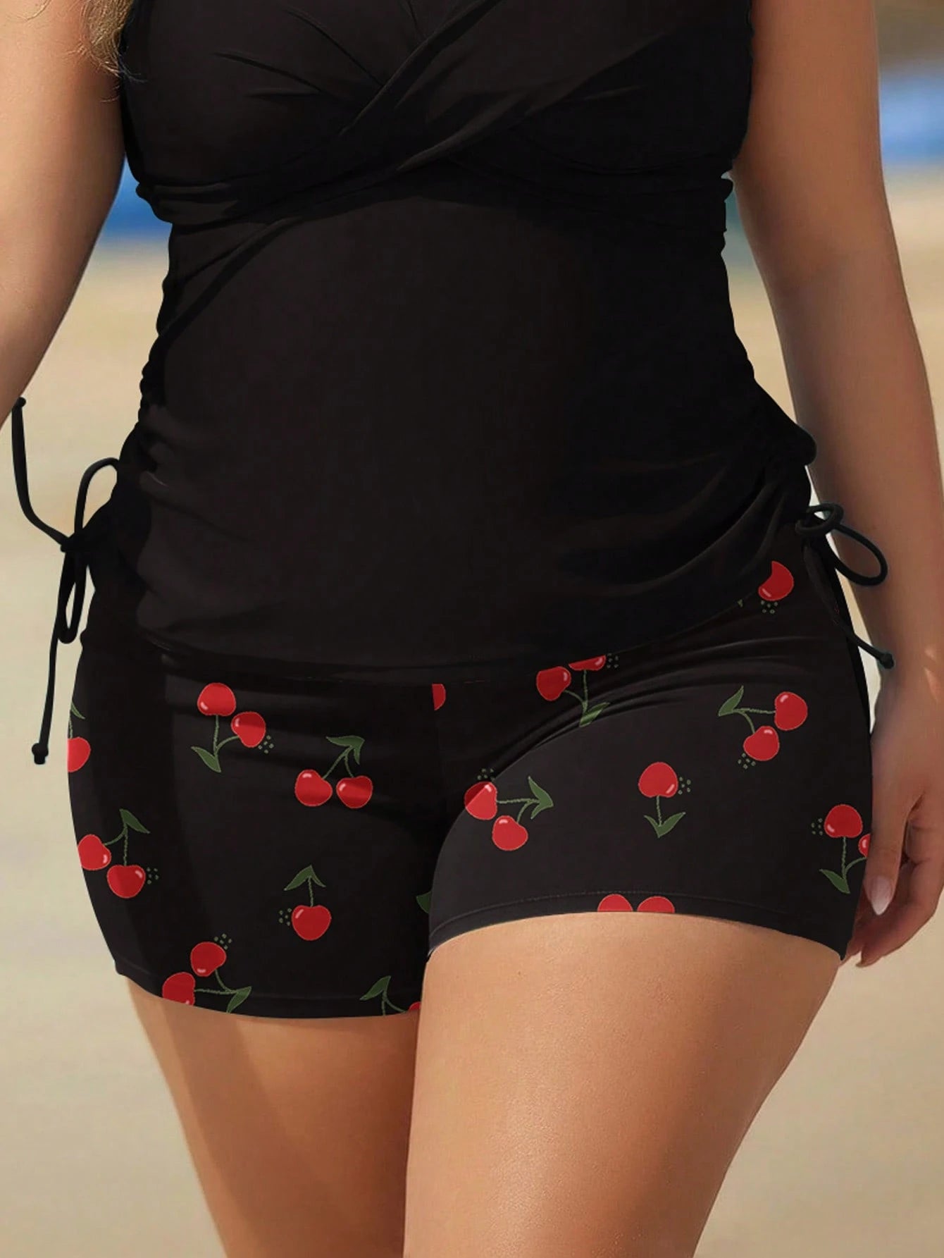 Swim Lushoire Plus Size Women's Random Print Mid-Waist Shorts Casual Beach Swimwear Bottoms