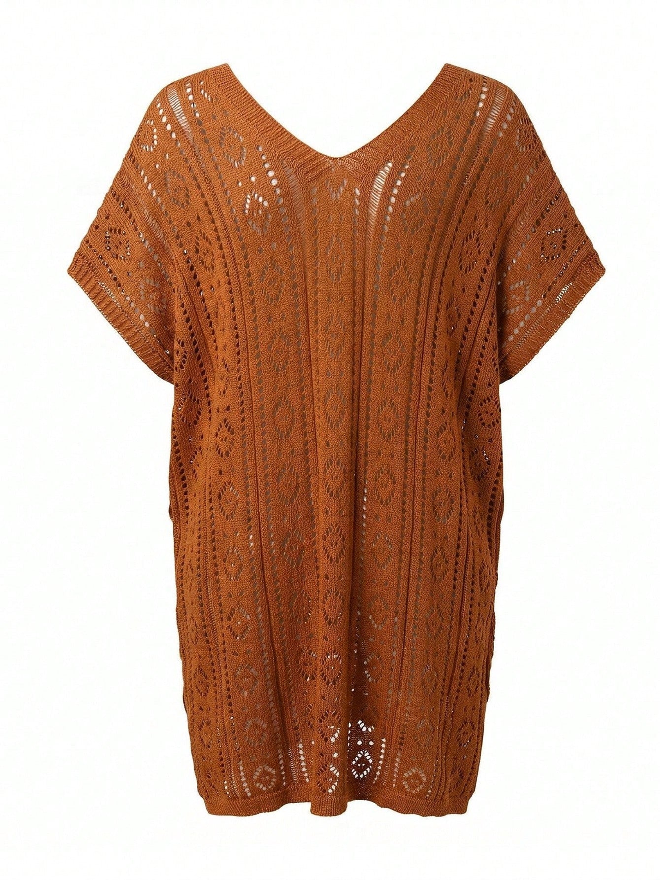 Swim Lushoire Plus Size Women's Summer Beach Beach Vacation Vacation Solid Color Open Knit Split Hem Cover-Up Dress White Boho