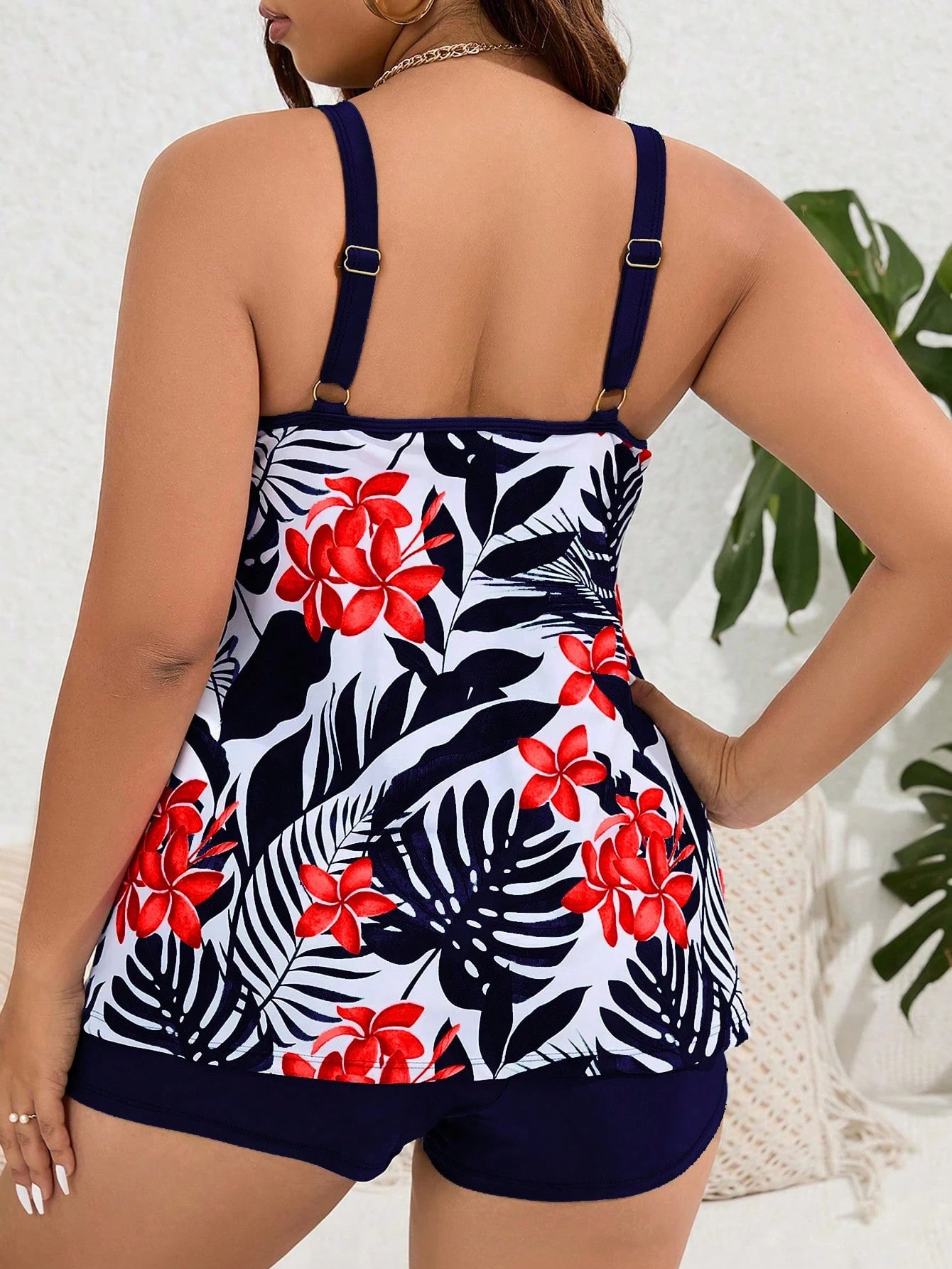 Swim Lushoire Plus Size Women's Summer Beach Floral Printed Tankini Set