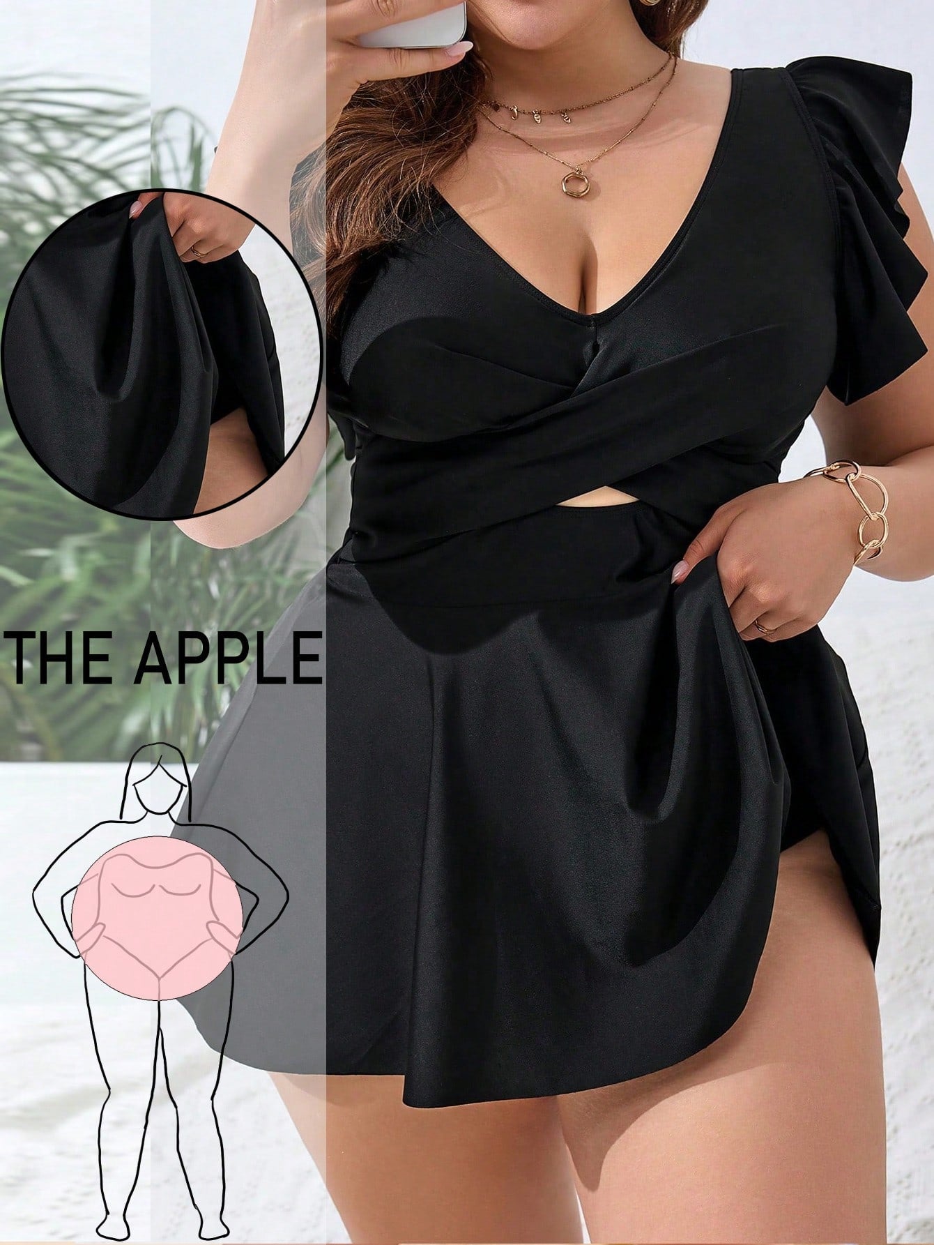 Swim Lushoire Plus Size Women's V-Neck Striped Swim Dress, Suitable For Summer Vacation And Beach