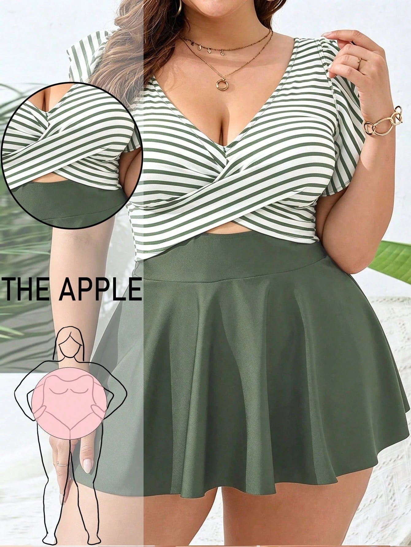 Swim Lushoire Plus Size Women Striped Patchwork Casual Beach Swim Skirt