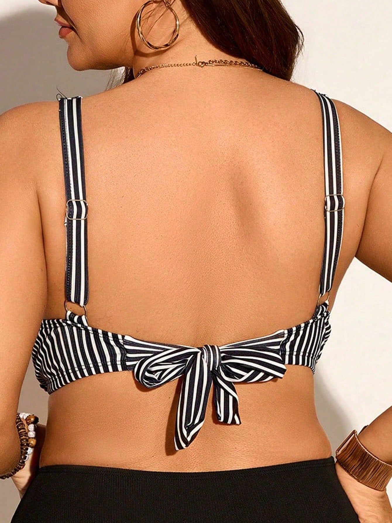 Swim Lushoire Plus Size Women Striped Printed Casual Fashionable Swimwear Top For Summer Beach Vacation