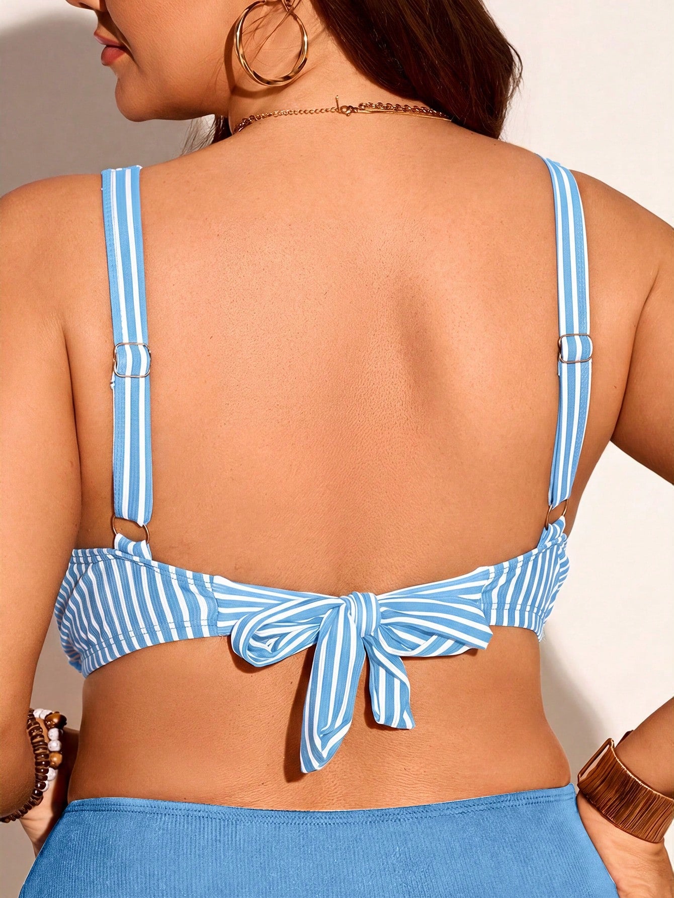 Swim Lushoire Plus Size Women Striped Printed Casual Fashionable Swimwear Top For Summer Beach Vacation