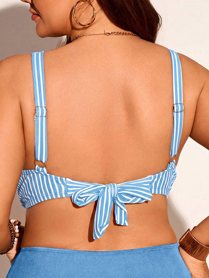 Swim Lushoire Plus Size Women Striped Printed Casual Fashionable Swimwear Top For Summer Beach Vacation